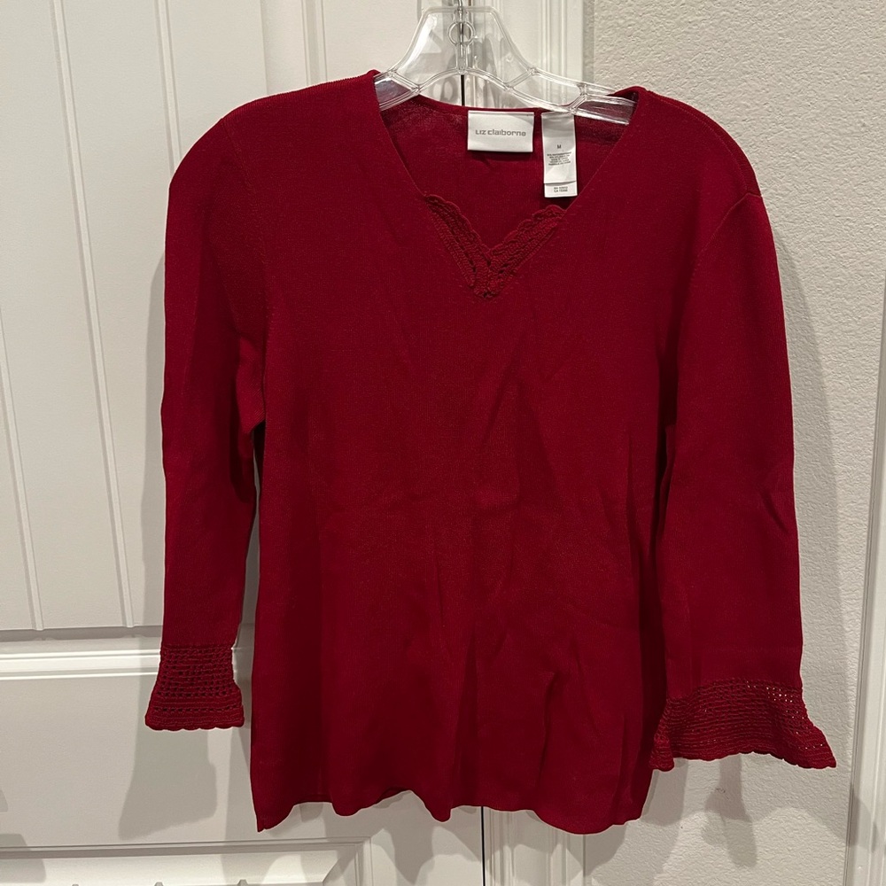 Liz Claiborne Red Ruffled 3/4 Sleeve Blouse